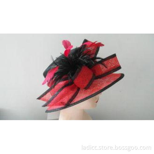 Custom Red Abaca Sinamay Ladies Hats , Women Party Caps Wit